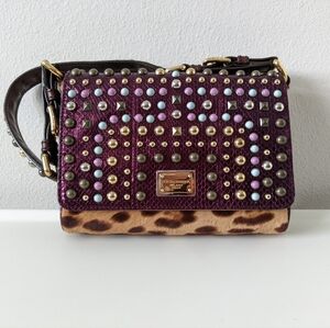 Dolce & Gabbana metallic studded leopard shoulder bag